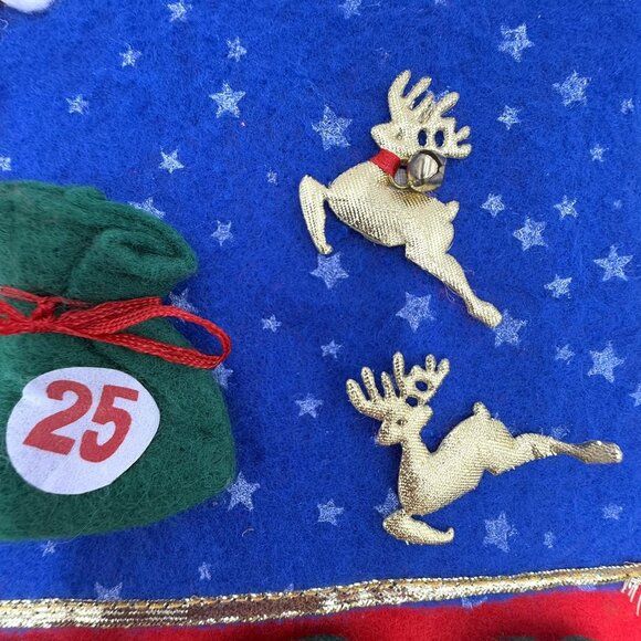 VTG Felt Advent Calendar Christmas Countdown Santa Claus On Moon Refillable Bags - Picture 3 of 5